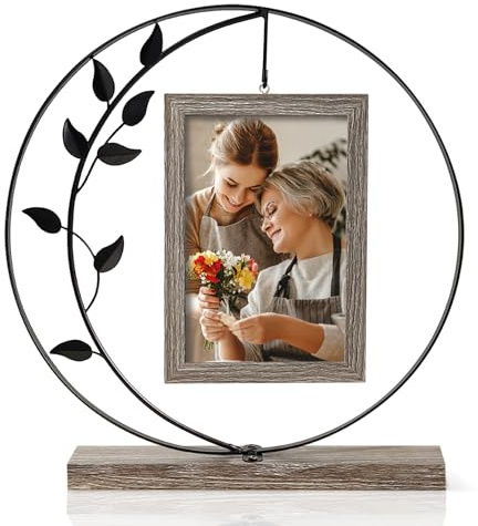 Aresvrgo Bilderrahmen Personalisiert für 2 Bilder,Holzbilderrahmen 10x15 Kann Rotieren,mit Glas Vase und Metall Baum Hochzeitsgeschenk Bilderrahmen,für Familie Geschenk,Weihnachten (Schwarz) | Runder Bilderrahmen, Schwarz, 10 x 15 cm, für 2 Fotos, Geschenke für Mütter, Geschenke für Oma