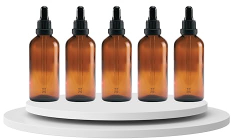 5 Pipettenflaschen aus Braunglas, Apothekerflasche, aus Borosilikatglas, 50 ml, für Ätherische Öle, Aromatherapie, Bachblütentherapie, Massage, Düfte, Labor, Kosmetik, Reisen (50ml-5)
