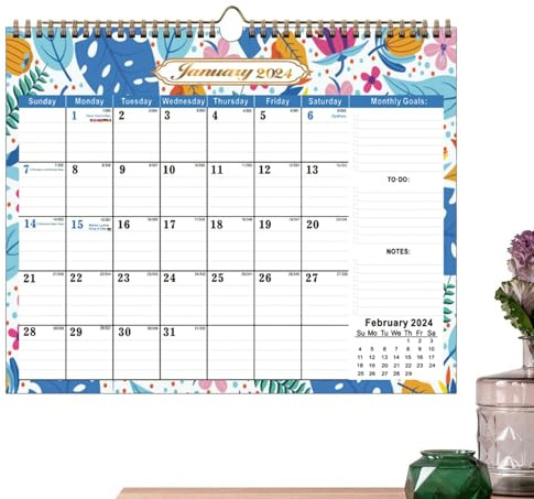 Kalender 2024, 12-Monatsplaner, Januar bis Dezember 2024, Wandkalender, Planer, 30,5 x 43,2 cm, 12 Monatskalender, dickes Papier, Jahresplaner, Wandplaner 2024 Kalender
