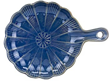 Ceramic Baking Dish, Ceramic Pie Pan Porcelain Bakeware Serving Dishes for Oven Lasagna Pans Round Petal Shape, 1 Piece(Blue)