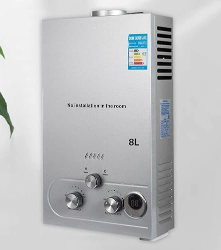 6L/8L/10L/12L/16L/18L LPG Propane Gas Tankless Instant Water Heater - Energy-Efficient On-Demand Hot Water System for Home, RV, and Outdoor Use - Compact, Easy to Install (Silver, 8 litres)