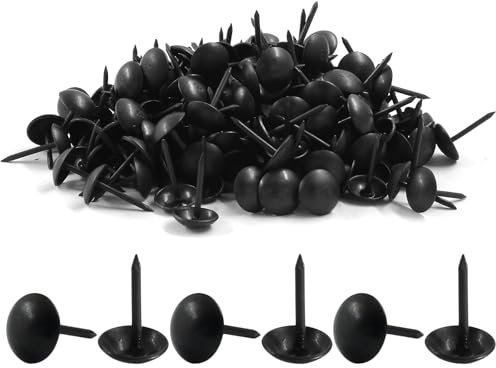 Piutouyar 200 Pcs Black Upholstery Tacks Antique Metal Thumb Tacks Round Head Upholstery Pins for Upholstered Furniture Cork Board DIY Projects or Home Decor 9 x 15mm