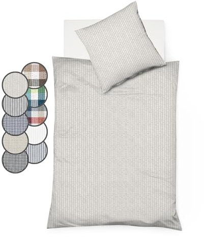 liebling Seersucker Premium Bettwäsche 135 x 200 cm in Creme, gestreifter Bettbezug und Kissenhülle 80 x 80 cm, Ökotex, Made in EU