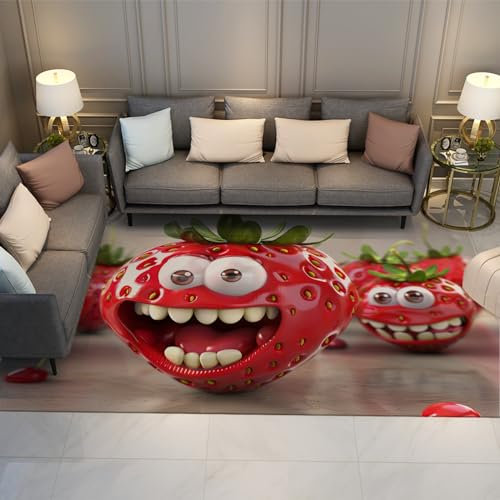 BYLEEHOMED Erdbeere Wohnzimmer Bereich Teppiche 120x180cm Cartoon Animation Design Thema Teppich für Schlafzimmer ästhetisches Dekor Anti Rutsch Waschbarer Teppich