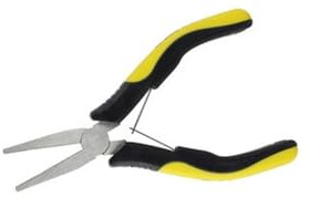 Alicate electrónico con punta plana para precisión en mediciones y trabajos eléctricos. Ideal para reparaciones y mantenimiento.