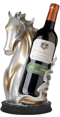 Alnemy Porte-bouteille de vin - Étagère à vin - Plateau de table - Statue de cheval comme maison, cuisine, cave à vin, rangement décoratif, sculpture de cheval, décoration de cheval, cadeau (argent +