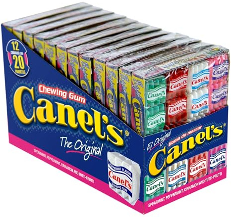 Canel's 4-Piece Gum Pack Display in Original Flavors - Peppermint, Spearmint, Cinnamon, Fruit, Blueberry, Violet, and Menthol, 240 Count