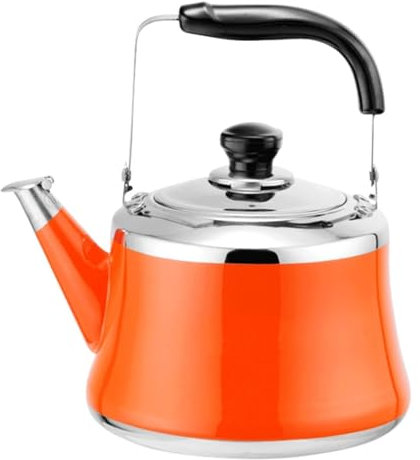 Bouilloire sifflante en acier inoxydable avec poignée résistante à la chaleur (orange, 3 litres)