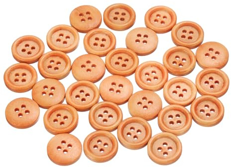 QUARKZMAN 30 Stück Knöpfe Holz 15 mm Runde Holzknöpfe, 4 Löcher Vintage Hölzerne Nähknöpfe zum Annähen Basteln Dekorationen DIY Handwerk Gestalten Kleidung Stricken, Hellbraun