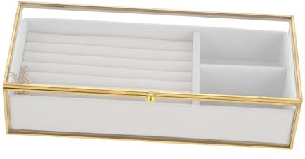 WOFASHPURET Schmuckschatulle Aus Glas Mit Goldenem Rahmen Und Samttablett Ohrring-aufbewahrungsbox Schmuck-organizer Für Frauen Und Mädchen Ringhalterbox Moderne Schmuckschatulle