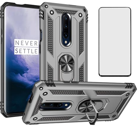 Funda de teléfono para Oneplus 7 Pro con protector de pantalla de vidrio templado y soporte de anillo de soporte, accesorios resistentes a prueba de golpes, accesorios Oneplus7Pro One Plus 1+7