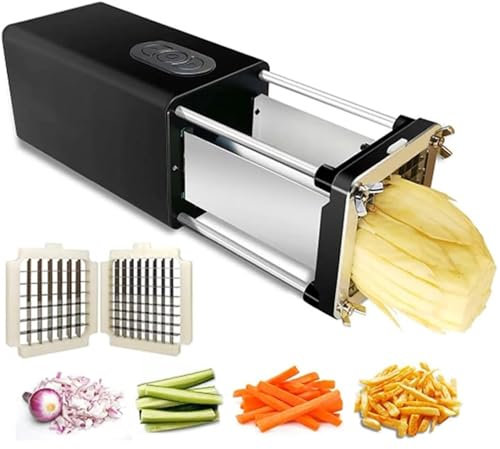 Coupe-Frites électrique, Machine Professionnelle Automatique pour Couper Les Pommes de Terre avec Lames de 1/2 et 3/8 Pouces, Machine à Frites Commerciale pour Pommes de Terre, Carottes, Con