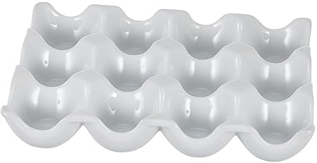 Housoutil Porta Uova in Ceramica Bianco da 12 Posti Design Scanalato Stabile e Anti-collision per Frigorifero, per Viaggi su Strada e Barbecue