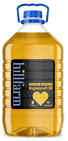 Hillfarm Extra Virgin Cold Pressed Rapeseed Oil - 5 Litres | Cooking Oil for Roasting, Frying & Baking | Low in Saturated Fat | High in Omega 3 | Nutty Flavour | Gluten Free & Vegan Friendly |