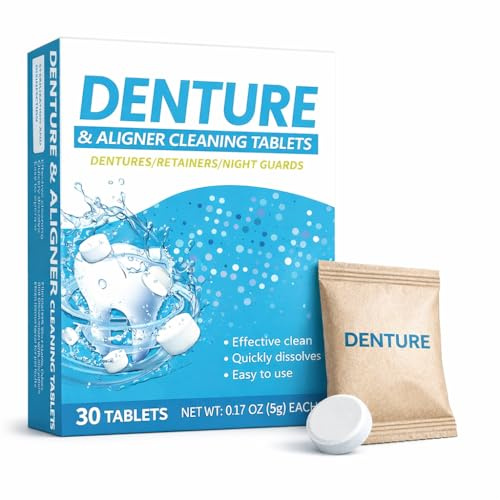 Denture & Aligner Cleaning Tablets, 30 Pieces, 0.17oz Tablets for Retainers and Night Guards, Fast-Acting 3-Minute Deep Clean for Invisalign, Removes Stains