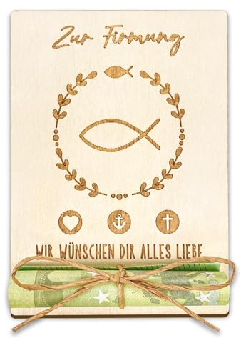 Luckeey Firmung Geschenke Mädchen & Jungen, Geldgeschenk Firmung Verpackung aus Holz, Personalisiert - 16.5 cm x 11 cm x 1 cm