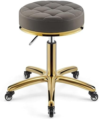 DZYHFCO Runder Rollhocker, 360° drehbar, höhenverstellbar, mit Kunstledersitz und goldfarbenem Sockel für Salon, Größe L