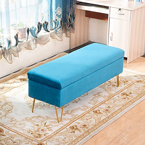 Moderne Samt-Bank, getufteter Ottoman-Fußhocker, rechteckiges Plüsch-Sofa für Eingangsbereich und Wohnzimmer, stilvolle blaue gepolsterte Bettbank, 60 x 40 x 43 cm