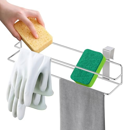 Portasciugamani per porta del bagno, portasciugamani in acciaio inossidabile, barra di stoccaggio a doppio strato, 30,5 cm, per strofinacci cucina, cassetto, lavanderia, camera da letto, appartamento