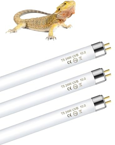 MouMouPurr 3 Pack T5 10.0 UVB Reptile Light Bulb 24W 22 Inch, T5 24W Fluorescent Tube Lamps, CFL Bulbs, G5 2-Pin Base Fittings for Emergency and Strip Lights for Desert & Tropical Reptiles