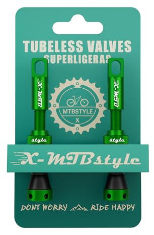 XMTBSTYLE Valves Tubeless Presta 44 mm – Lot de 2 pour VTT, Gravel et Vélo Électrique – Aluminium CNC avec Noyau Amovible, Vert