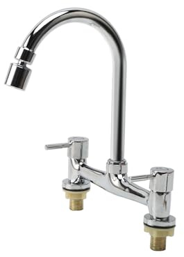 Kitchen Sink Mixer Tap with Dual Lever, 2 Hole Kitchen Sink Faucet | 360° Swivel Spout Dual Lever Sink Mixer Tap with Dual Spray Modes, Deck Mounted Kitchen Taps, Cold and Hot Mixer Tap