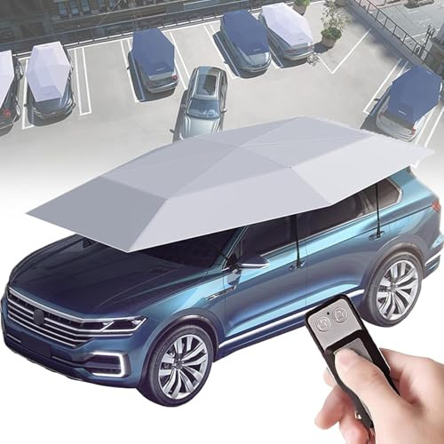 NzEupno Fully Automatic Car Umbrella, Retractable Cover Sun and Weather Shelter, Electric Folding Carport for Outdoor Car Snow/Frost/Hail Protection Grey-4.6m
