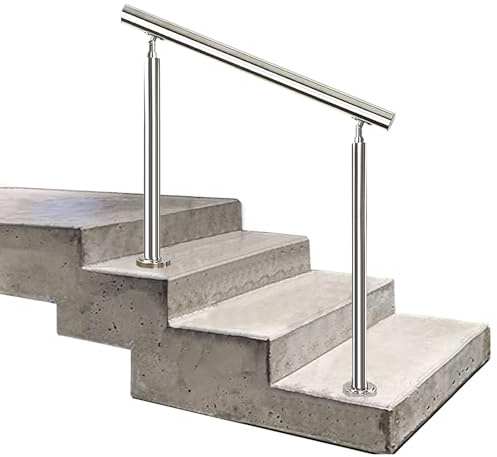 Rampe d'escalier d'extérieur à 2 niveaux en acier inoxydable – Balustrade en métal pour marches et porche montée au sol, hauteur 85 cm, garde-corps de transition résistant aux intempéries