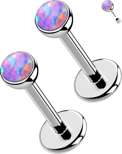 OUFER Body Piercing 2PCS 16G/18G/20G Nose Lip Studs, Titanium Threadless Push in Nose Nostril Lip Labret Medusa Helix Cartilage Tragus Conch Lobe Piercing Jewelry for Women Men