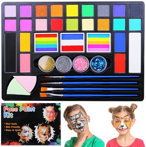 Kinderschminke Set, Bodypainting Farben, Kinderschminke Wasserbasis, Faschingsschminke Face Paint, Ideal Kinderschminke Set Für Kids Party And Karneval (37 Farben)