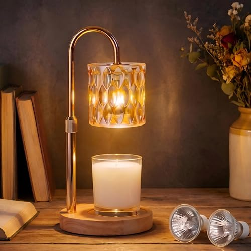 Woowtt Candle Warmer Lamp with Timer, Height Adjustable Dimmable Candle Heater Lamp Flameless Candle Lamp with 2 Bulbs for Jar Candles Birthday Gifts for Women