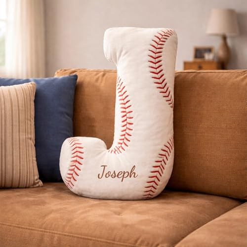 HHLYN14 Custom Baseball Letter Pillow with Personalized Initial, Sports Themed Decorative Cushion, Baseball Bedroom Decor, Personalized Gift for Kids, Teens and Fans
