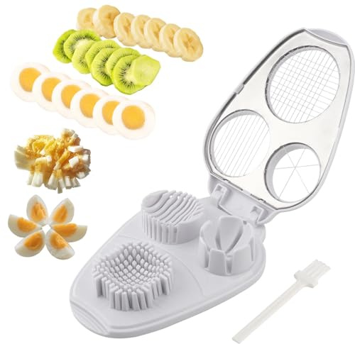 3 in 1 Boiled Egg Slicer, 3 Slice Modes Chopper Cutter with Brush, Manual Egg Slicer Steel Wire Dicer for Hard Boiled Eggs, Kitchen Gadget, Labor Saving