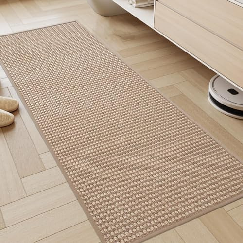 KMVIZI Küchenteppich Waschbar rutschfest 45x120cm, Chenille Küchenläufer rutschfest mit Gummi, Teppich Läufer Küche, Küchenmatte Saugfähig, Waschbare Teppiche für Flur, Eingang, Badezimmer, Braun