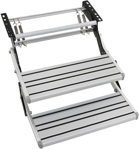 Scala pieghevole per camper, in alluminio resistente, con luce LED da 12 V, design telescopico per camper, rimorchi e roulotte, manuale a 2 strati