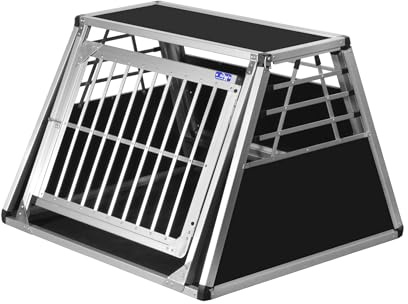ALPUNA Transportbox N34 – Aluminium Einzelbox für Hunde 82×98×65 cm, Auto Hundebox mit Notausstieg, sicherer Hundetransport im Kofferraum