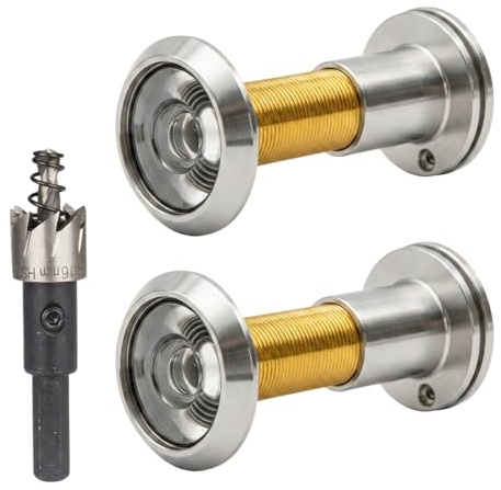 2 Stück Türspion Ohne Bohren, Teile Türspion, Bohrloch Ø 16mm, Einstellbare Länge Für 35-60mm Dicke Türen, Mit Lochsägen-Stahlbohrer, Bequeme Sicherheitslösung F