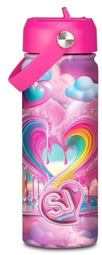 Generico SJ Gang Girl Borraccia con Beccuccio, Rosa, Design Arcobaleno e Cuore, Stile 2026