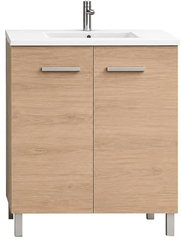 EL BAÑO MODERNO Mueble Baño 80cm Lavabo Baño No Incluye Espejo | Bajo Lavabo Compacto Preinstalado de Fábrica · Lavabo con Pie de Porcelana Ideal