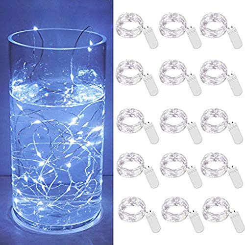 Cynzia 15 Pack 30 LED Micro Starry String Lights Battery Operated(Included),Fairy Waterproof Silver Wire Lights,for DIY Party Garden Wedding Table Indoor&Outdoor Decorations