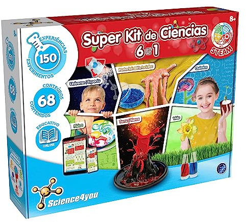 Science4you Súper Kit de Ciencias para 6 en 1 con 150 Experimentos para Niños 8+ Años, Juguetes Educativos Stem, Juegos de Ciencias, Manualidades y Regalos para Niñas y Niños 8 9 10 11 12+ Años