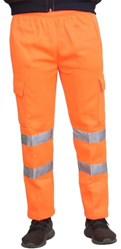 Hamishkane® Herren Hi Vis Fleece Joggers, Seitentaschen Warnschutzhose Herren, Reflexstreifen Warnhose, Sicherheitshose