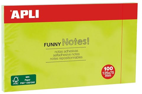 APLI 15004 - Notes adhésives Funny 125 x 75 mm bloc de 100 feuilles couleur vert fluo