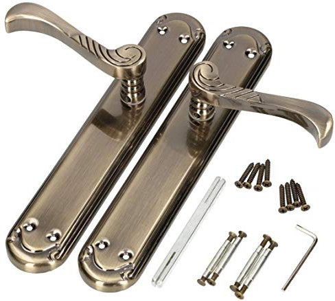 KOTARBAU® Juego de manillas para puerta, Manilla de puerta, Manijas de puerta de placa larga, 2 Manetas, Manillas para puerta interior y exterior, Picaportes, Kit de montaje, Cuero