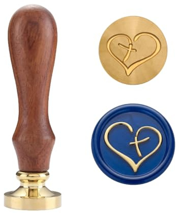 Christliches Wachssiegel Set mit Holzgriff – Kreuz, Jesusfisch & Symbole – Für Briefe, Geschenke, Bibel, Einladungen – Geschenkbox oder Einzelauswahl (Herz und Kreuz)