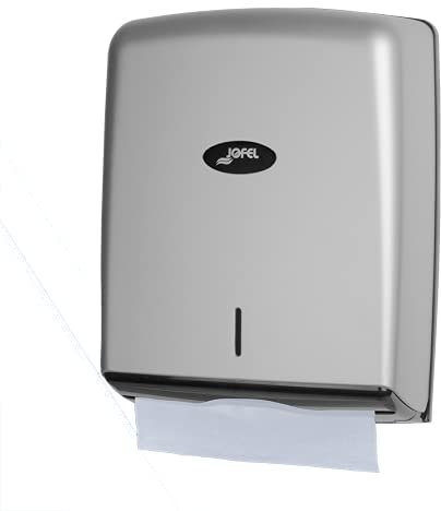 Jofel - Dispensador de Papel de Manos, Toallas Faciales, Dispensador de Papel Secamanos de Pared, hasta 600 Toallitas Zig-Zag, Higiénico, Carcasa ABS, Valor AH37300, Plata