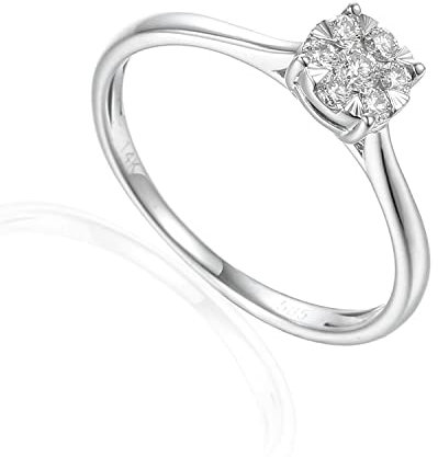 Stella-Jewellery 585er Weissgold Verlobungsring Solitärring Diamant 0,18 Carat Illusion Fassung Gr. 54