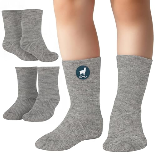 La Alpaca Kids Socks, 2 Pack Alpaca Wool Socks for Boys and Girls, Fluffy Warm Thermal Socks, Light Grey for Kids, lightgrey, 12-24 Moths