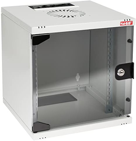 HMF 63406-07 Armadio di rete, armadio server 10 pollici | 6 U | profondità 300 mm | completamente assemblato | porta in vetro | grigio chiaro
