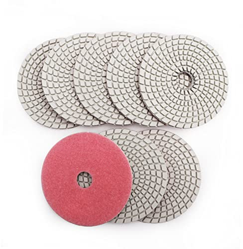 7 Stück 4 Diamant Nass Flexible Polierpads B #3000 Für Granit Stein Marmor 100 Mm Schleifscheibe Mit Weißer Bindung